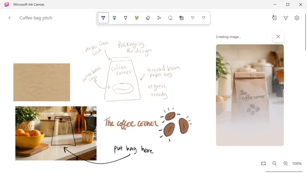 Interfaz de Microsoft Ink Canvas sobre un Surface Pro