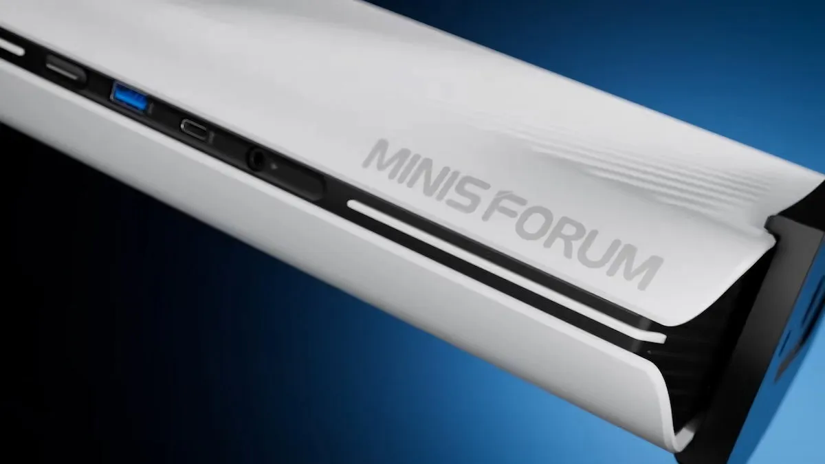 Vista frontal del Mini PC gaming AtomMan G1 Pro de Minisforum