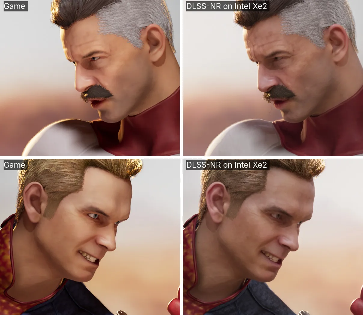 Comparativa de Mortal Kombat 1 en la que se enfrentan dos personajes, con el fotograma original a la izquierda y el resultado del port a la derecha