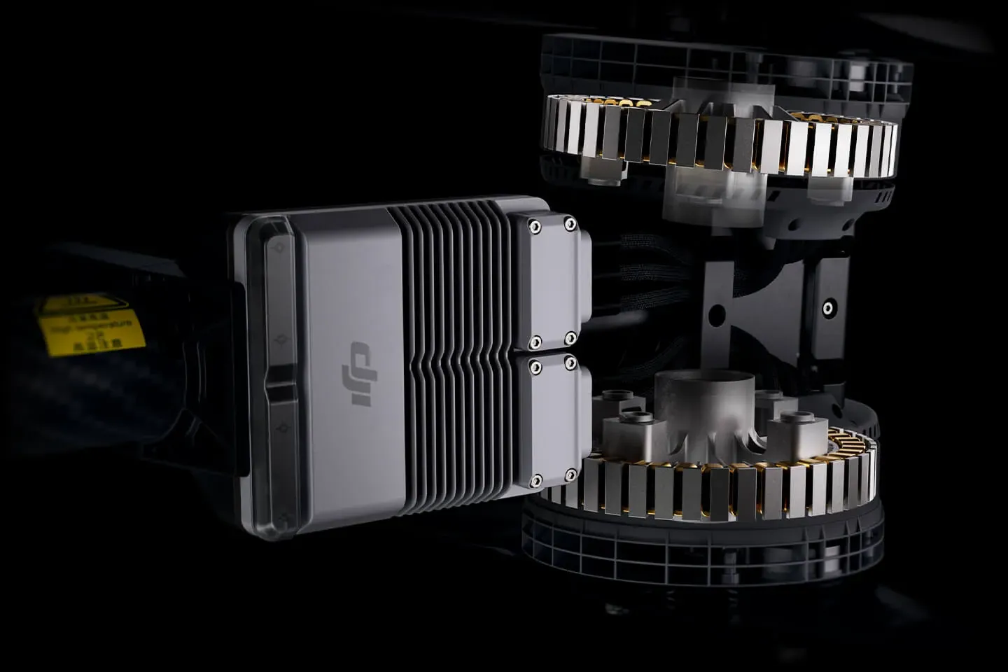 Exploded view of a DJI Agras T100 motor and electronic speed controller