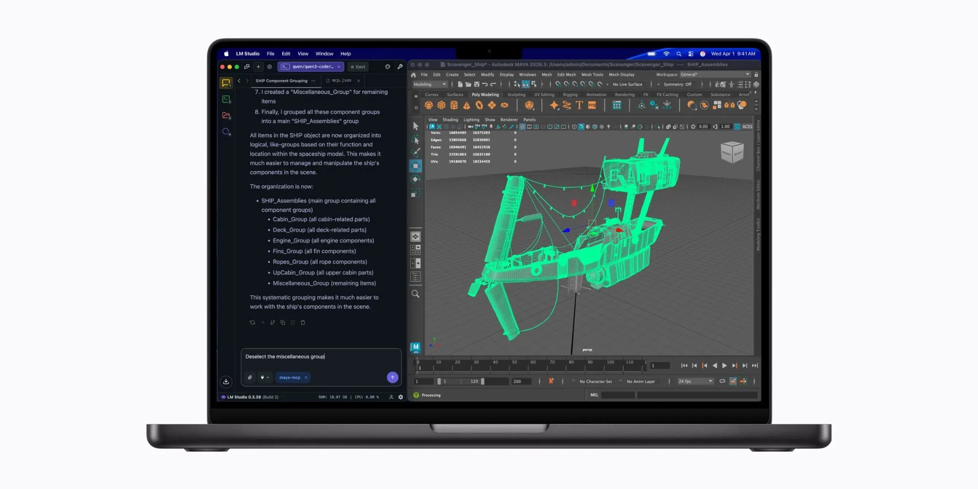 Esquema de un MacBook Pro con flujos de trabajo de inteligencia artificial