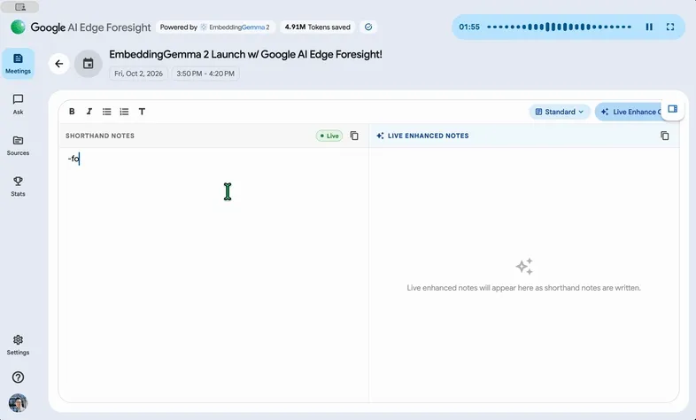 Animación del proceso que convierte apuntes abreviados en notas completas