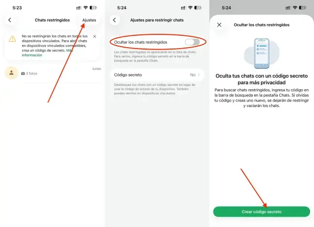 Ajuste de código secreto para ocultar los chats restringidos de WhatsApp