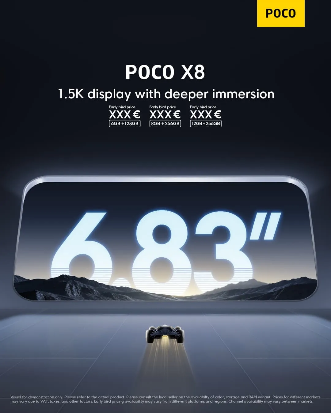 Panel plano de 6,83 pulgadas del POCO X8 y su conjunto de cámaras