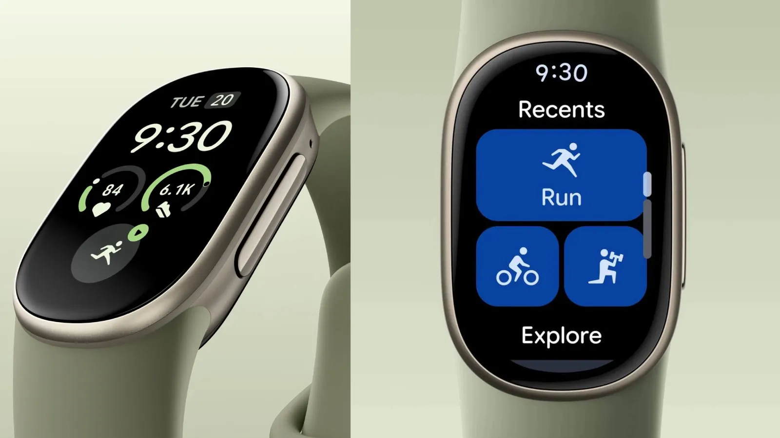 El Fitbit Edge con la pantalla de inicio y el resumen de actividad