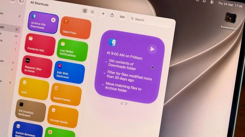 Shortcuts en un Mac con un atajo recién creado para limpiar la carpeta de descargas