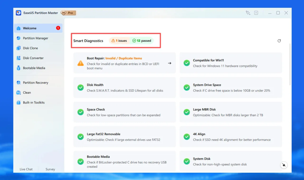 Panel de funciones avanzadas de EaseUS Partition Master