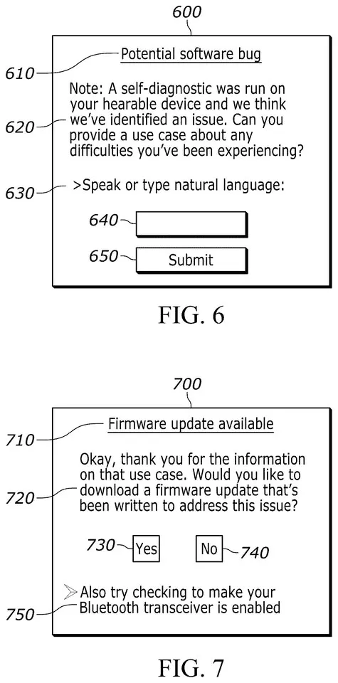 Interfaz de ejemplo de la patente con el aviso de un posible fallo y la propuesta de actualización de firmware