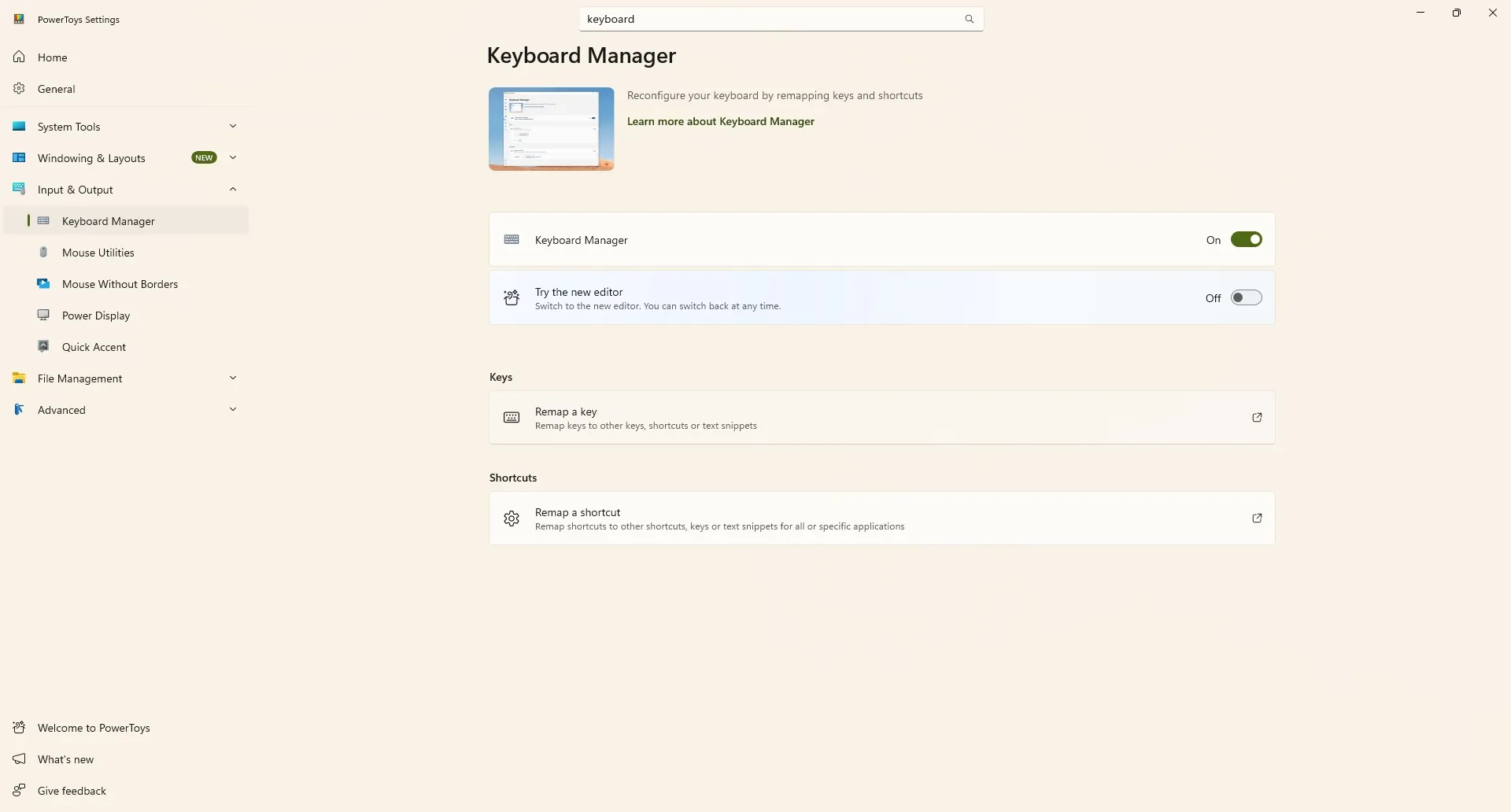 Microsoft PowerToys Keyboard Manager