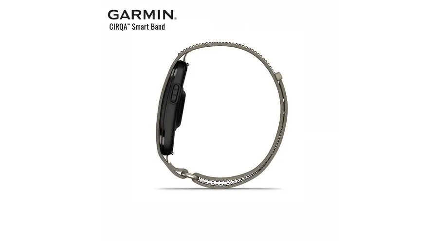 Vista de perfil de la Garmin CIRQA con su módulo de seguimiento y correa textil