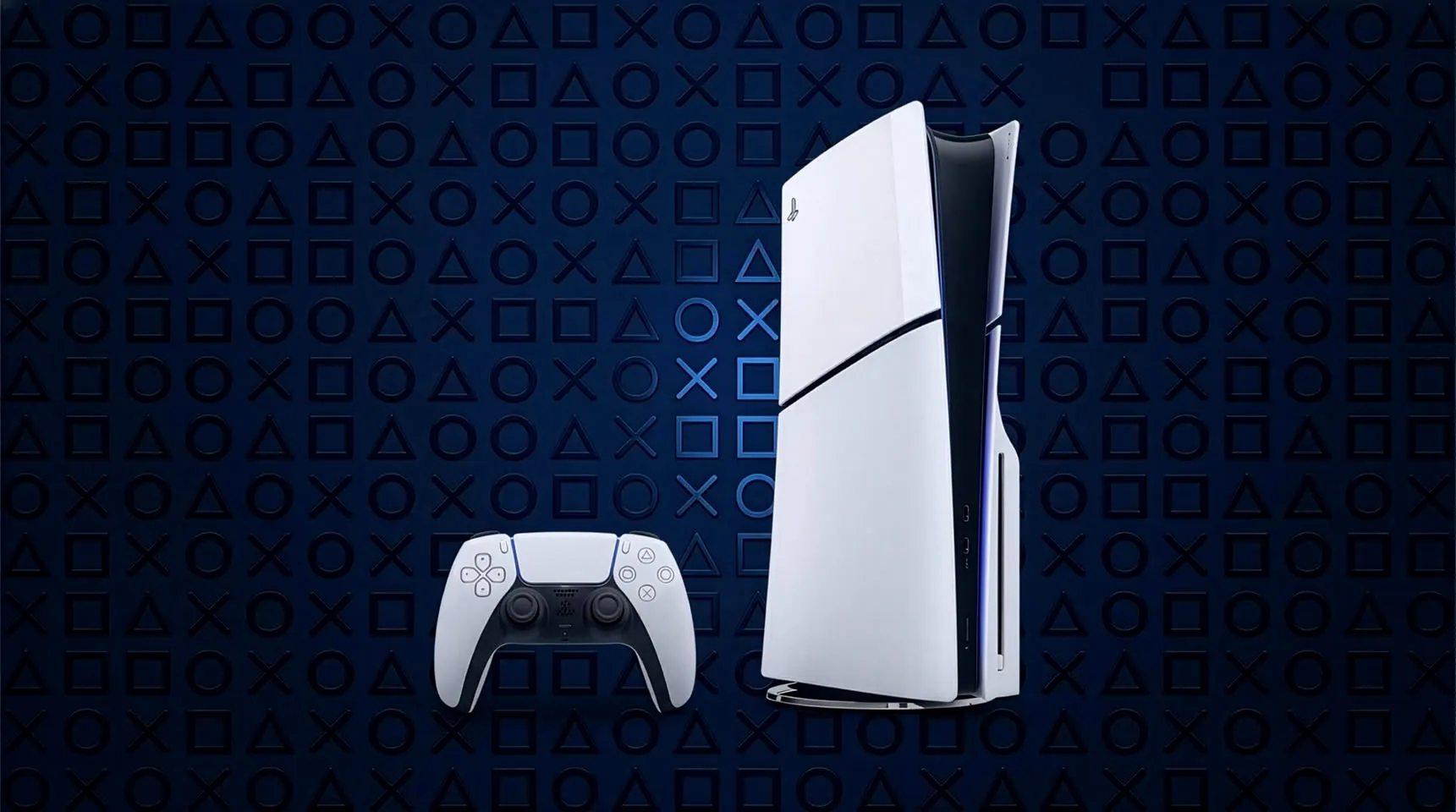 PS5 de sobremesa acompañada de un mando DualSense