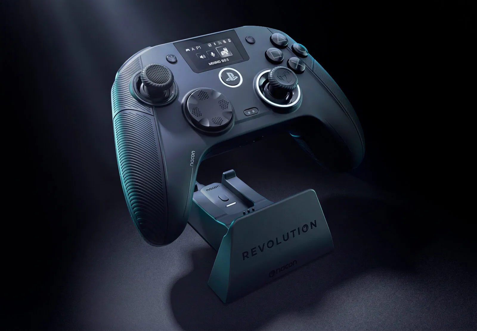Nacon Revolution 5 Unlimited controller on its charging dock