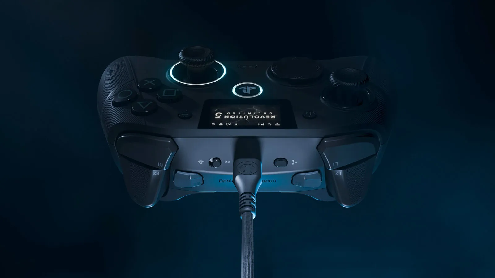 Rear view of the Revolution 5 Unlimited with its triggers and back buttons