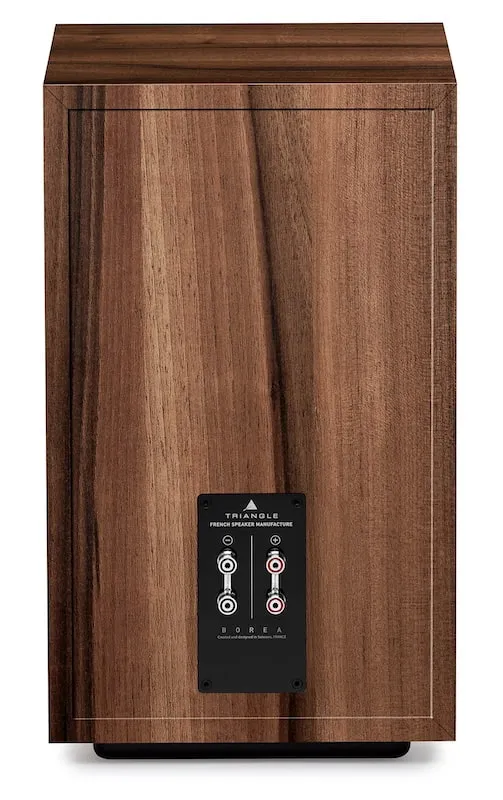 Rear of a Borea BR05 in chestnut with two pairs of binding posts connected by jumper links