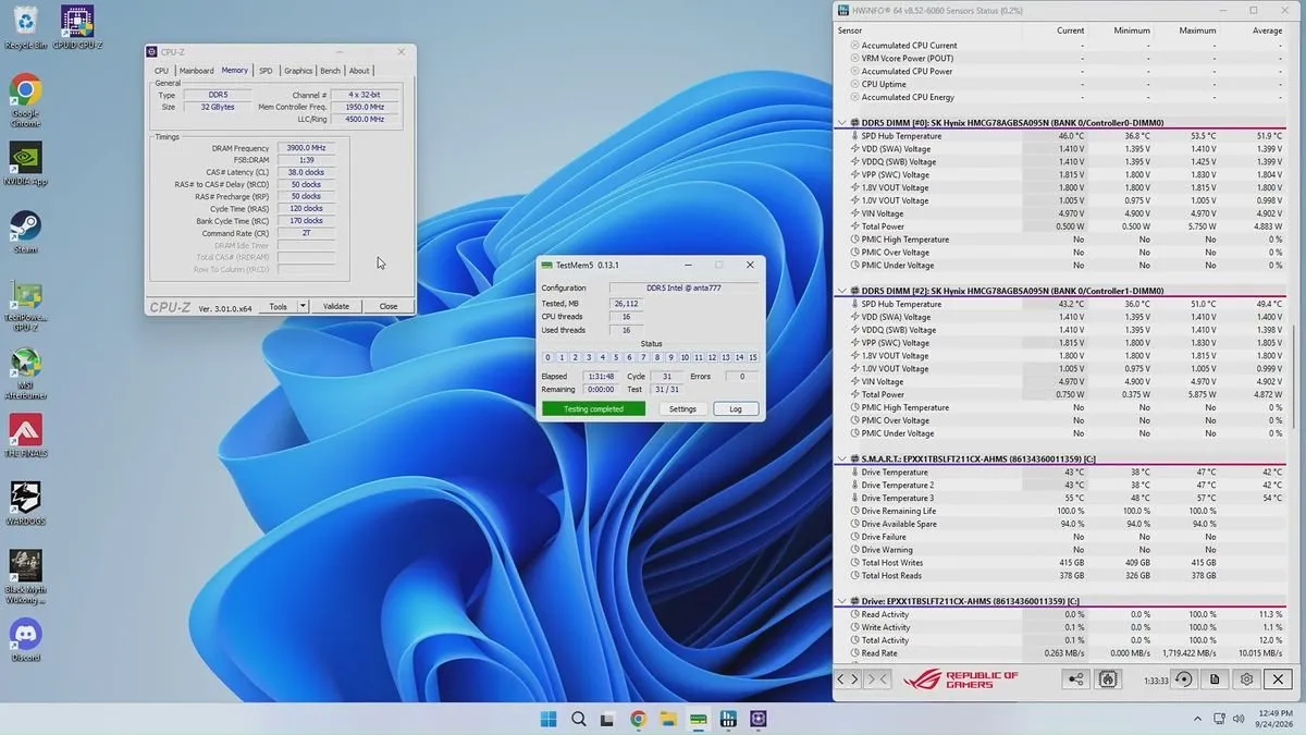 CPU-Z, TestMem5 and HWiNFO screenshot published by Tom’s Hardware and credited to Blighted Agent