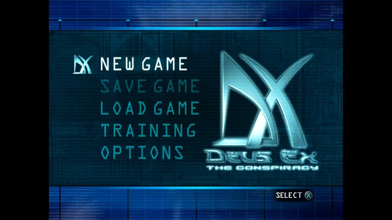 Captura 3 de Deus Ex en Switch mediante NetherSX2, con la barra de salud y biocélulas