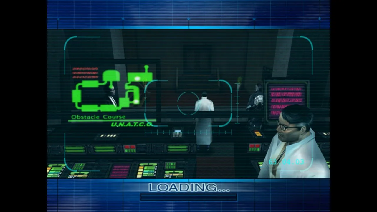 Captura 5 de Deus Ex en Switch con NetherSX2 durante la pantalla de carga del curso de obstáculos de UNATCO