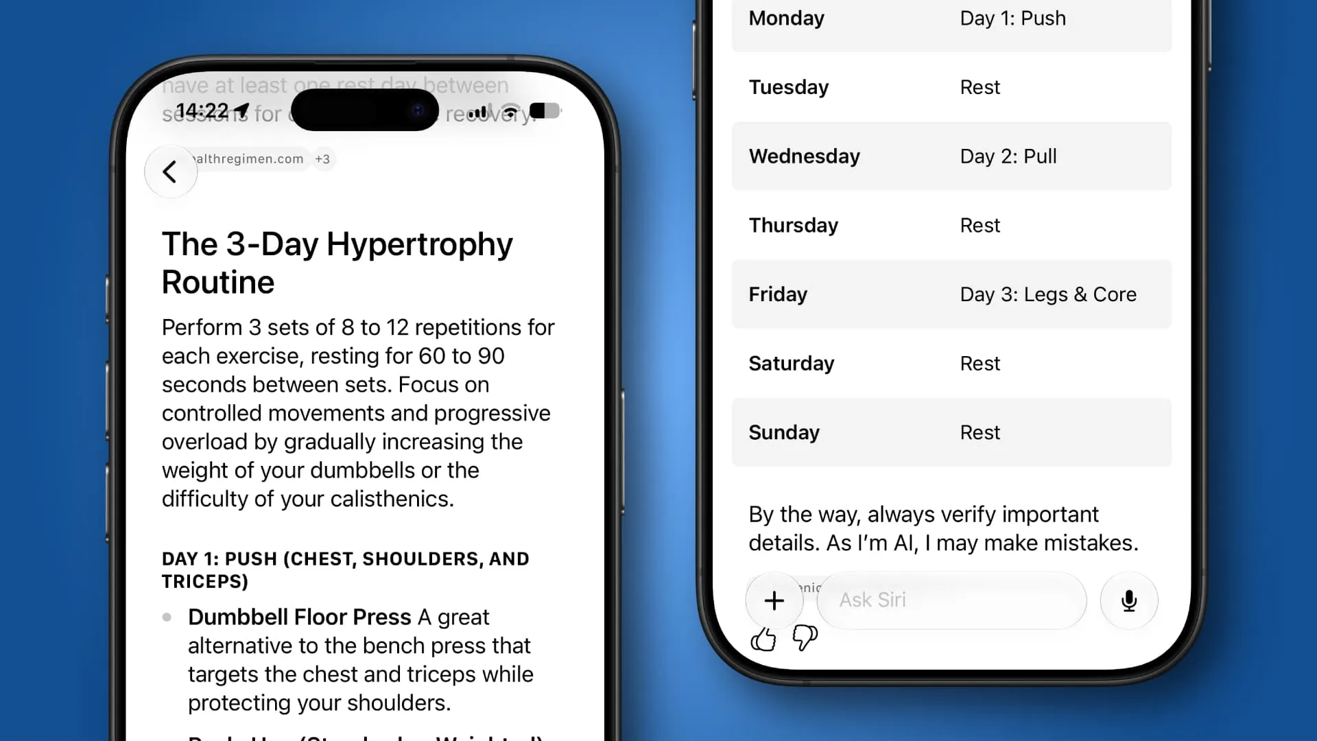 Dos iPhone mostrando Siri AI en pantalla