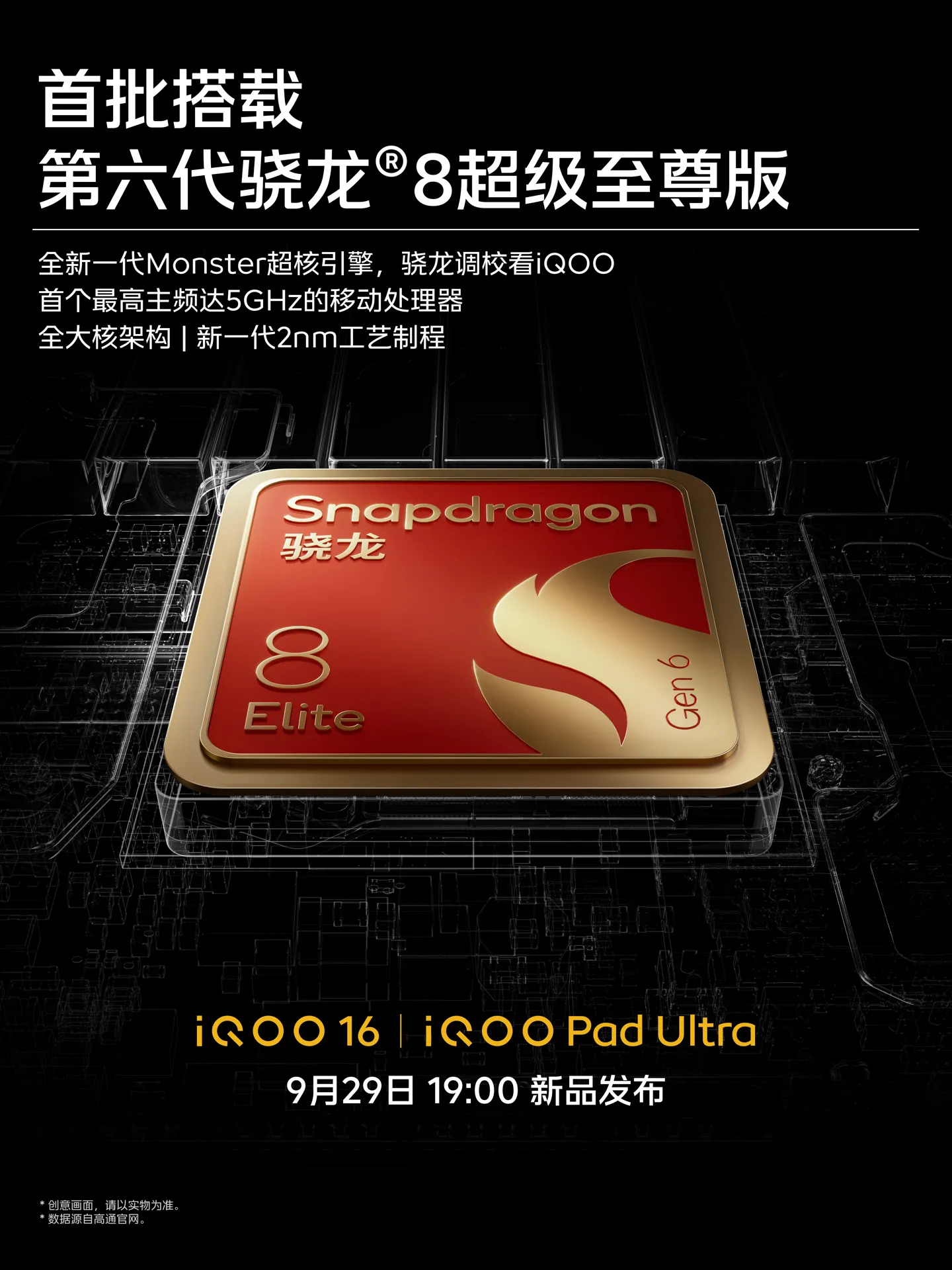Cartel del procesador Snapdragon 8 Elite Gen 6 que equipará el iQOO Pad Ultra