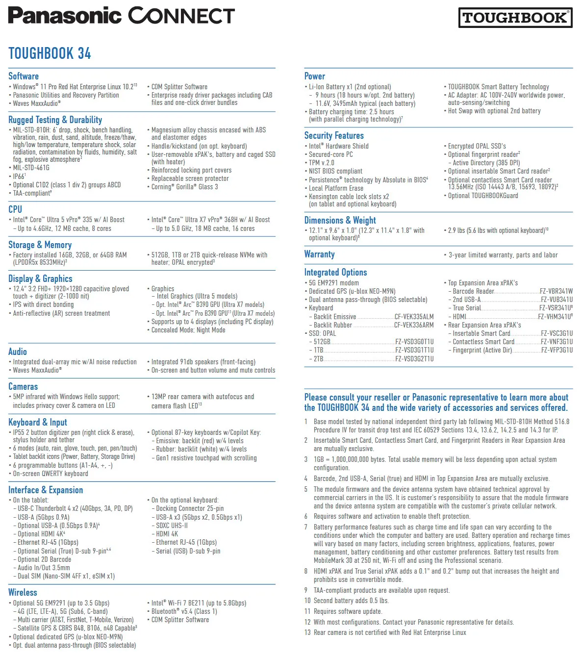 Ficha técnica del Panasonic Toughbook 34