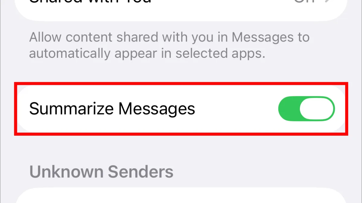 Ajuste para desactivar los resúmenes de Mensajes en iOS