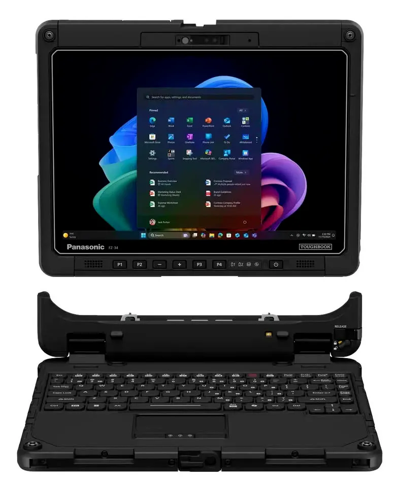 Toughbook 34 de frente, con la pantalla abierta y el teclado a la vista