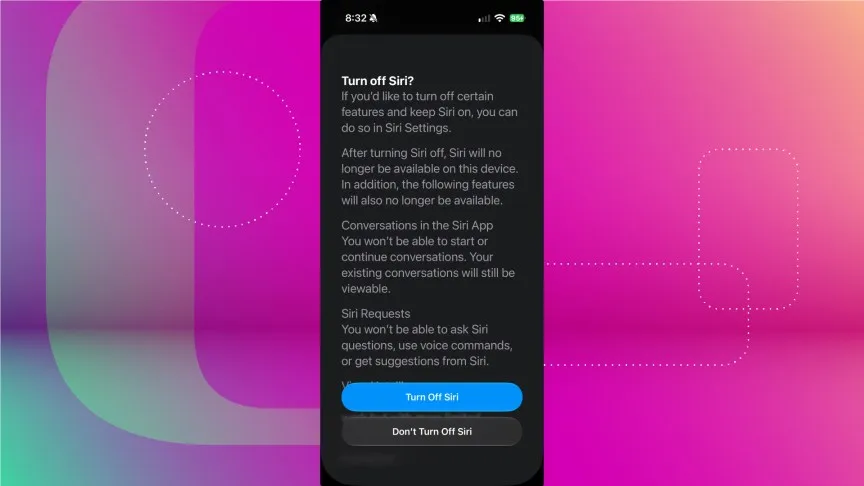 Ventana emergente que aparece al intentar apagar Siri AI