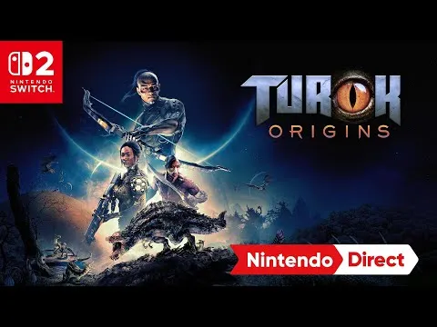 Tres cazadores con arco y rifle en un paraje rocoso nocturno, miniatura del tráiler de Turok: Origins