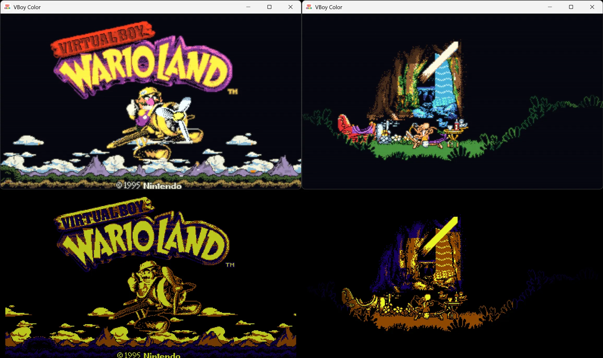Comparativa del emulador VBoy Color frente a la imagen original en rojo del Virtual Boy