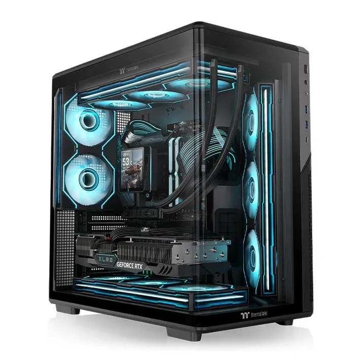 Oblique front view of the black View 590 with the wraparound glass