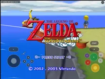 The Legend of Zelda: The Wind Waker title screen with the on-screen touch controls of the iOS build overlaid